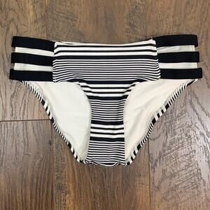 Sunn Lab Swim Black/White Striped Hipster Strappy Bikini Bottom